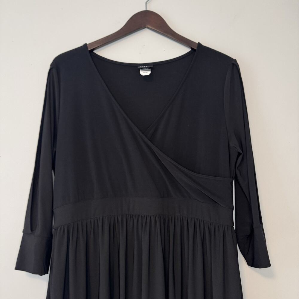 Torrid Faux Wrap Jersey Dress Women's Size 1X Black 3/4 Cutout Sleeves Stretch - Picture 2 of 9
